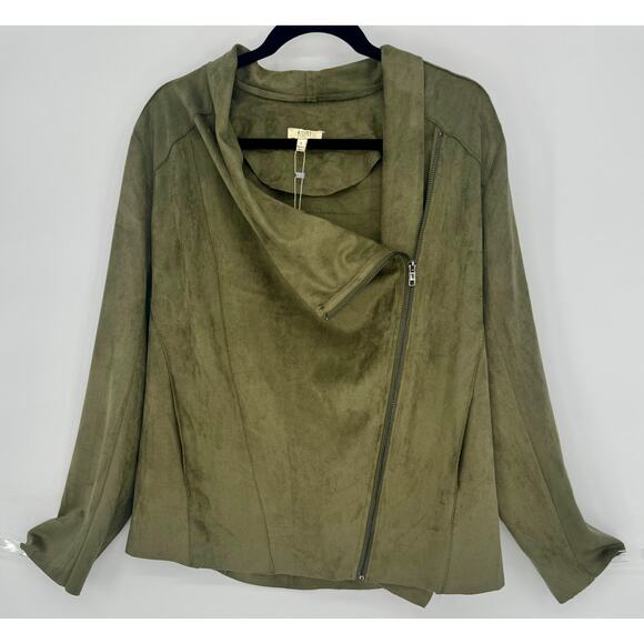 Kori America Womens Faux Suede Asymmetric Full Zip Jacket w/ Pockets Size L NWT - Picture 2 of 6